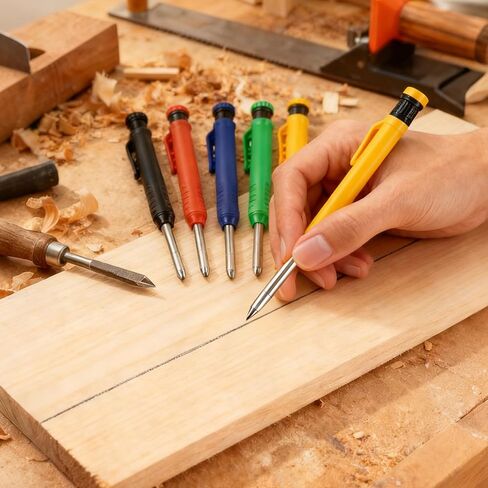 12 Pcs Solid Carpenter Pencils with Built in Sharpener Long Nosed Deep Hole Mechanical Pencil Marker Construction with 72 Pcs 2.8mm Refills for Drafting Architect Tool Woodworking in Kuwait