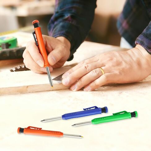 12 Pcs Solid Carpenter Pencils with Built in Sharpener Long Nosed Deep Hole Mechanical Pencil Marker Construction with 72 Pcs 2.8mm Refills for Drafting Architect Tool Woodworking in Kuwait