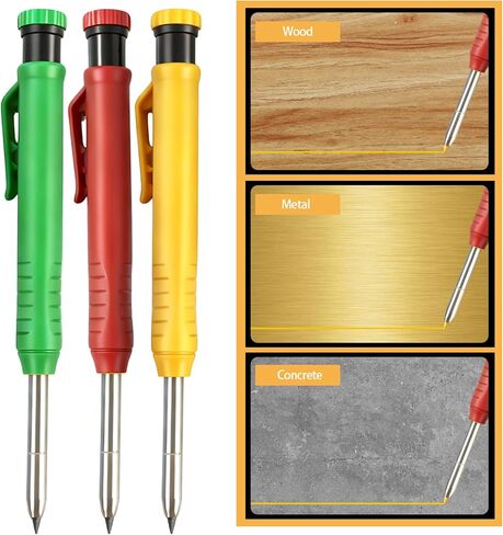 12 Pcs Solid Carpenter Pencils with Built in Sharpener Long Nosed Deep Hole Mechanical Pencil Marker Construction with 72 Pcs 2.8mm Refills for Drafting Architect Tool Woodworking in Kuwait