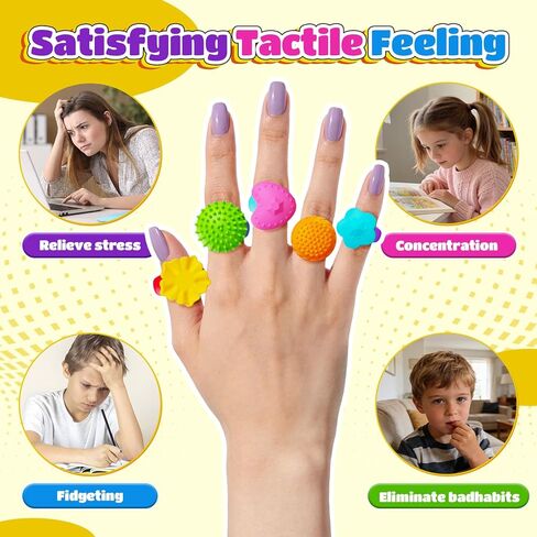 KEEYEMNT 6 Pack Fidget Sensory Rings - Quiet Textured Silicone Finger Toys for Stress Relief, ADHD & Mood Calming, Great as Lesson Prizes & Gifts for Kids & Adults in Saudi Arabia