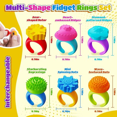 KEEYEMNT 6 Pack Fidget Sensory Rings - Quiet Textured Silicone Finger Toys for Stress Relief, ADHD & Mood Calming, Great as Lesson Prizes & Gifts for Kids & Adults in Saudi Arabia