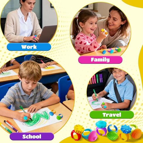 KEEYEMNT 6 Pack Fidget Sensory Rings - Quiet Textured Silicone Finger Toys for Stress Relief, ADHD & Mood Calming, Great as Lesson Prizes & Gifts for Kids & Adults in Saudi Arabia
