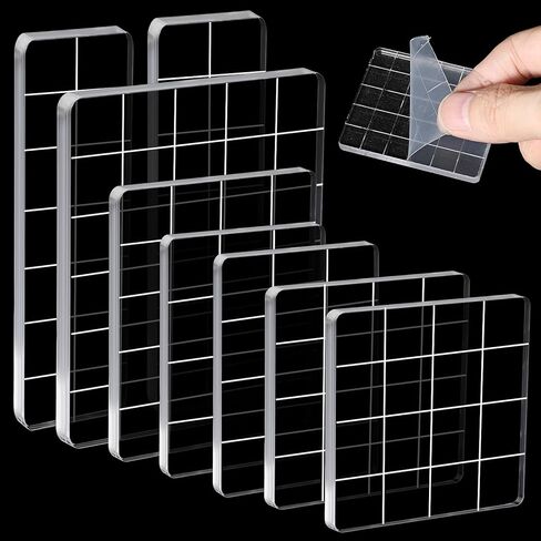 8 PCS Aacrylic Blocks for Stamping, Clear Acrylic Stamp Blocks with Grid Lines for Crafting, Scrapbooking, Card Making, DIY Projects in Kuwait
