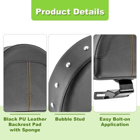 Mofun Driver Backrest Rider Back Rest PU Pad Mount Kit متوافق مع Harley Heritage Softail مع مقاعد المخزون 2018-2025، جلد البولي يوريثان in Kuwait