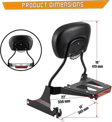 Kinglemc Sissy Bar backrest Luggage Rack for Harley Sportster XL883 XL1200 883 1200 Iron Superlow with Lock with Docking Hardware (Black) in Kuwait