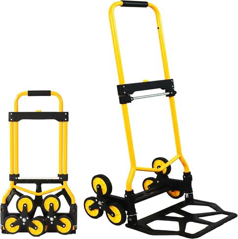 Heavy-Duty 220LB Capacity Stair Climbing Hand Trucks, Stair Climber Cart Dolly Hand Truck with 6 Wheels and One-Touch Retractable Handle for Home Stairs, Moving, Groceries, Warehouse(Yellow) in Saudi Arabia