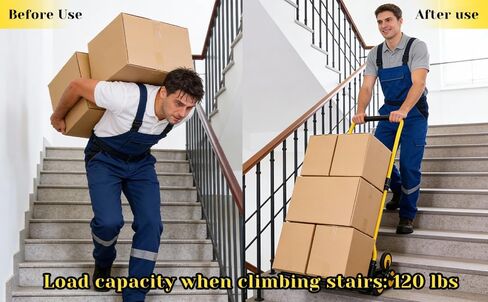 Heavy-Duty 220LB Capacity Stair Climbing Hand Trucks, Stair Climber Cart Dolly Hand Truck with 6 Wheels and One-Touch Retractable Handle for Home Stairs, Moving, Groceries, Warehouse(Yellow) in Saudi Arabia