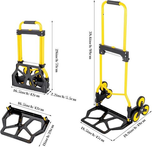 Heavy-Duty 220LB Capacity Stair Climbing Hand Trucks, Stair Climber Cart Dolly Hand Truck with 6 Wheels and One-Touch Retractable Handle for Home Stairs, Moving, Groceries, Warehouse(Yellow) in Saudi Arabia