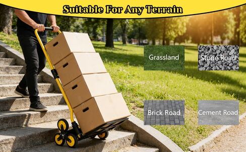 Heavy-Duty 220LB Capacity Stair Climbing Hand Trucks, Stair Climber Cart Dolly Hand Truck with 6 Wheels and One-Touch Retractable Handle for Home Stairs, Moving, Groceries, Warehouse(Yellow) in Saudi Arabia
