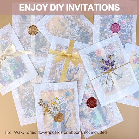 100 Pcs Invitation Envelope Jackets, 5x7 Pretty Vellum Jackets for Wedding Invites, 135GSM, Rose Pattern, Pre-Folded Translucent Wrap Paper Sleeves Kit for Baby Shower Birthday Mother in Kuwait