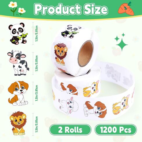 1200Pcs Animal Stickers 2 Roll 1.5''Farm Animal Stickers 16 Designs Stickers with Perforated Line Self Adhesive Round Lion Sheep Stickers for Toddlers Scrapbook Teacher Reward Classroom Party Supplies in Saudi Arabia