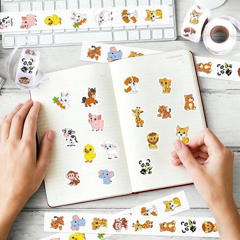 1200Pcs Animal Stickers 2 Roll 1.5''Farm Animal Stickers 16 Designs Stickers with Perforated Line Self Adhesive Round Lion Sheep Stickers for Toddlers Scrapbook Teacher Reward Classroom Party Supplies in Saudi Arabia