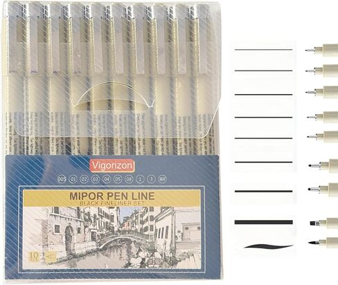 MIPOR PEN LINE Black Fineliner Set 10pcs, Micro-Line Drawing Pens with Multiple Nib Sizes for Art Sketching, Illustration, Technical Drawing in Saudi Arabia
