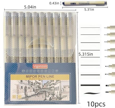 MIPOR PEN LINE Black Fineliner Set 10pcs, Micro-Line Drawing Pens with Multiple Nib Sizes for Art Sketching, Illustration, Technical Drawing in Saudi Arabia