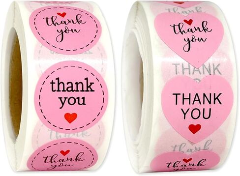 Small Business Thank You Stickers, Self-Adhesive Waterproof Stickers for Small Business Packaging 2 Rolls 500 Pieces Per Roll 1-inch Pink in Saudi Arabia