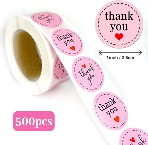 Small Business Thank You Stickers, Self-Adhesive Waterproof Stickers for Small Business Packaging 2 Rolls 500 Pieces Per Roll 1-inch Pink in Saudi Arabia