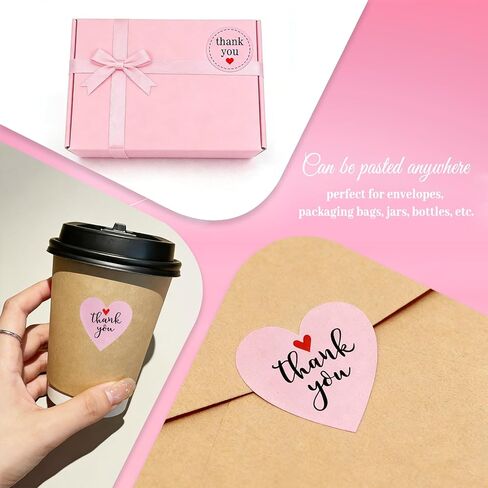 Small Business Thank You Stickers, Self-Adhesive Waterproof Stickers for Small Business Packaging 2 Rolls 500 Pieces Per Roll 1-inch Pink in Saudi Arabia
