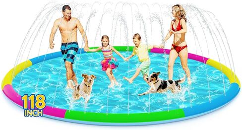 118" Extra Large Splash Pad - Non-Slip Splash Pad for Kids and Dogs Thickened Dog Pool with Sprinkler Outdoor Water Toys Giant Fountain Play Mat for Toddlers Children Adults Pets in Saudi Arabia