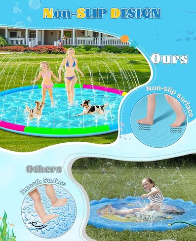 118" Extra Large Splash Pad - Non-Slip Splash Pad for Kids and Dogs Thickened Dog Pool with Sprinkler Outdoor Water Toys Giant Fountain Play Mat for Toddlers Children Adults Pets in Saudi Arabia