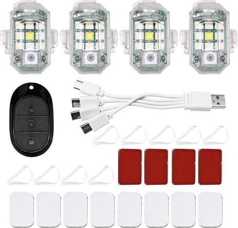 4 PCS Wireless Strobe LED Lights, Waterproof RGB Emergency Warning Light with Remote Control, Anti-Collision USB Charging Flashing Lamp for Motorcycle Bicycle Scooter in Saudi Arabia