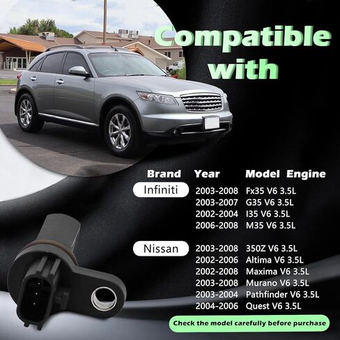 مستشعر موضع العمود المرفقي للمحرك V6 3.5L متوافق مع Nissan Infiniti 350Z Fx35 G35 I35 M35 Maxima Murano Pathfinder Quest Altima 02-08 يستبدل 237318J100 237318J105 PC499 SU6482 in Kuwait