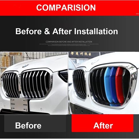 HUAPX Tri-Colored Grille Insert Trims, 1Set(3pcs) W/Standard Front Stripe Grille Insert Trims Comaptible for 2018-2020 BMW G01 X3 & 2019-2020 G02 X4 Center Kidney Grill (7 Beams) in Saudi Arabia