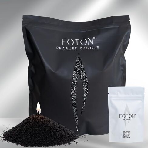 Foton Pearled Candle Grande Bag 64oz - Black Unscented Non Toxic Luxury Long Lasting Powder Candles - Refillable Candle Sand with 100 Wicks for Candle Making in Saudi Arabia