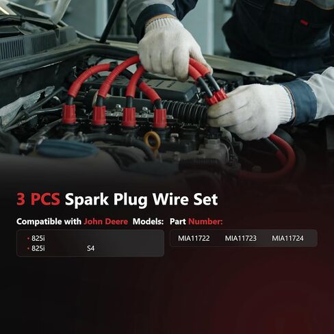 HYR 7mm silicone Spark Plug Wire Set 3PCS for John Deere 825i S4 Gator, MIA11722 MIA11723 MIA11724, High Performance Black Ignition Cable Wire in Kuwait