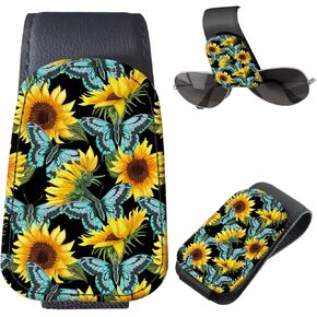 Sunglasses Holder for Car Visor, PU Leather Glasses Clip Organizer, Cute Magnetic Eyeglass Holder for Vehicle Sun Visor, Car Interior Accessory for Women & Men Coffee Bean Pattern in Saudi Arabia