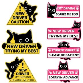 7-Pack New Student Driver Car Magnet - Magnetic Bumper Stickers Funny Black Cat Please Be Kind Signs for Truck Vehicles Decoration in Saudi Arabia