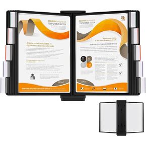 10-Pocket Expandable Desk Reference Organizer with Heavy-Duty Stable Base, Desktop Display System for Desk or Wall Mount, 10 Double-Sided Panels & 10 Index Tabs for A4/Letter Size, Black in Saudi Arabia