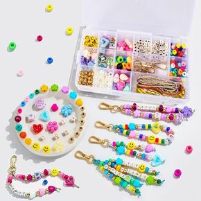 GloHopiup 421Pcs Beaded Keychain Making Kit, DIY Acrylic Heart Star Flower Letter Alphabet Bead Jewelry Making Bag Charms for Women, Phone Charm Making Supplies Crafts Accessories for Girls, Adults in Saudi Arabia