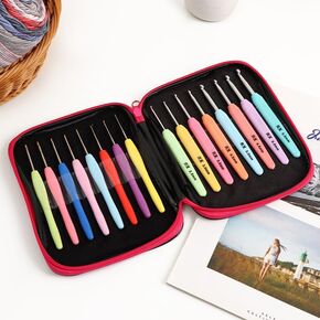 16Pcs Multi Colored Crochet Hooks Set, Light Crochet Hooks Set with Case Yarn Needles Aluminum Knitting Hooks Kit with Soft Handle for Arthritic Hands and Any Hand Pain in Kuwait