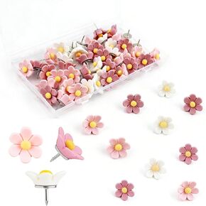 50 Pcs Cute Flower Push Pins in 3 Colors Thumb Tacks for Cork Board Photo Wall Bulletin Board Office Home School Supplies(Pink) in Saudi Arabia