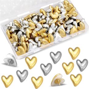 60Pcs Cute Decorative Push Pins Gold Silver Heart Thumb Tacks Pins for Bulletin Board Cork Notice Decor Thumbtacks Supplies for Wall Home Office Posters Photos Postcards Maps Fixing in Saudi Arabia