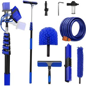 30FT Reach Solar Panel Cleaning Brush Kit with 5-24FT Telescoping Pole, 40FT Hose, 20" Water Fed Brush, Soap Dispenser, Cobweb Duster, Squeegee & High Ceiling Duster for Roof, RV, Gutter, Boat, Deck in Saudi Arabia