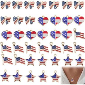 40PCS Patriotic Charms for Jewelry Making – USA Flag Charms Set with Star, Heart, Bow & Flag Shapes, Patriotic Beads for Jewelry Making and DIY Crafts in Saudi Arabia
