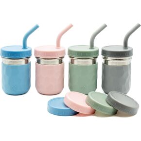 WeeSprout 2-in-1 Drinking Cup for Kids, (12 oz Green) Durable Stainless Steel Tumbler for Smoothies, Silicone Straws with Stoppers, Premium Plastic Twist Lids, Easy-Grip Sleeves, Dishwasher Safe in Saudi Arabia