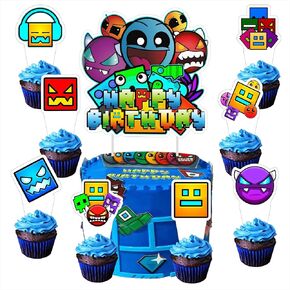 25pcs Cartoon For Geometry Aesthetic Dash Birthday Decorations with 24pcs Cupcake Toppers, 1pcs Cake Topper for Birthday Party Supplies. in Saudi Arabia
