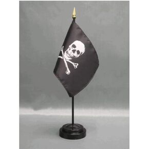 Made in the USA – Pack of 2 Jolly Roger Pirate 4x6 Mini Desk Flags with Stands – Black Skull & Crossbones Table Flags, Small Handheld Stick Flags for Office, Parties, Events & Decorations in Saudi Arabia