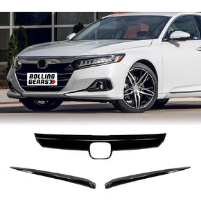 Front Grill Garnish Trim Set Compatible with 2021-2022 Honda Accord Sedan, Gloss Black Upper Grille Cover & Eyebrow Trim Overlays in Saudi Arabia