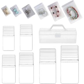 60Pcs 6 Sizes Anti Tarnish Jewelry Bags with Portable Clear Storage Box, Jewelry Bags Clear Plastic for Rings Bracelets Earrings Necklaces, Reusable Small Ziplock Bags for Jewelry in Saudi Arabia