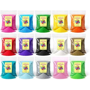 4E's Novelty 12 Lbs Colored Craft Sand -15 Colors, 0.8 lb Bags, Non-Toxic Fine Grain Decorative Sand Art for Kids Craft, Bottle & Vase Filler, Teachers Classroom Supplies in Kuwait