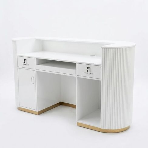 Reception Desk, White Upgraded Reeded Front Counter for Beauty, Spa, Nail, Hair Salon, Lobby, 1800 * 600 * 1000mm (71 * 24 * 39'') in Saudi Arabia