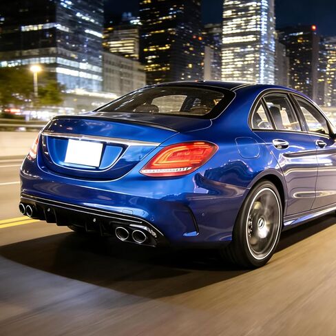 الناشر الخلفي متوافق مع 2015-2021 بنز W205 C300 C350 C400 Sport C63 C43 AMG سيدان، C43 نمط أسفل الوفير الذقن الناشر الشفاه الفاصل مع نصائح العادم الأسود اللامع in Kuwait