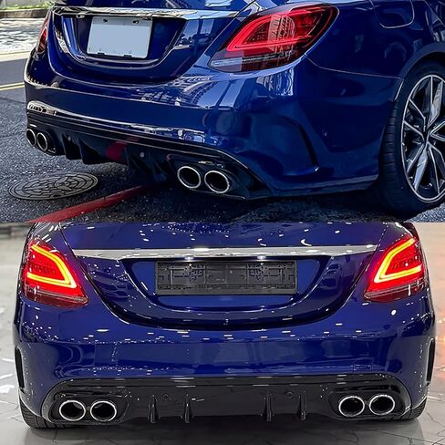 الناشر الخلفي متوافق مع 2015-2021 بنز W205 C300 C350 C400 Sport C63 C43 AMG سيدان، C43 نمط أسفل الوفير الذقن الناشر الشفاه الفاصل مع نصائح العادم الأسود اللامع in Kuwait