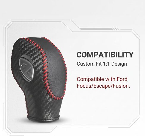1 PC Car Gear Shift Knob Cover, Leather Anti-scratch Shift Lever Protector, Comfortable Breathable Interior Accessories, Compatible with Ford Escape Focus Fiesta (Red) in Kuwait