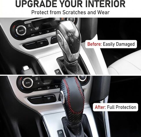 1 PC Car Gear Shift Knob Cover, Leather Anti-scratch Shift Lever Protector, Comfortable Breathable Interior Accessories, Compatible with Ford Escape Focus Fiesta (Red) in Kuwait