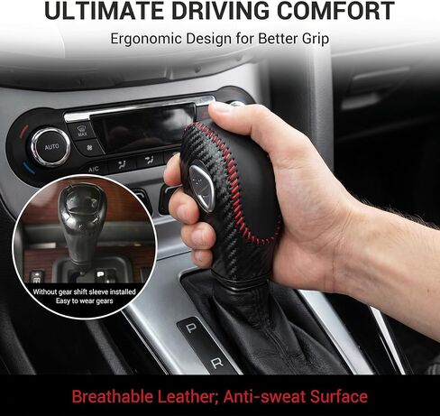 1 PC Car Gear Shift Knob Cover, Leather Anti-scratch Shift Lever Protector, Comfortable Breathable Interior Accessories, Compatible with Ford Escape Focus Fiesta (Red) in Kuwait