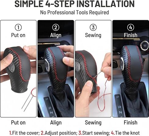 1 PC Car Gear Shift Knob Cover, Leather Anti-scratch Shift Lever Protector, Comfortable Breathable Interior Accessories, Compatible with Ford Escape Focus Fiesta (Red) in Kuwait